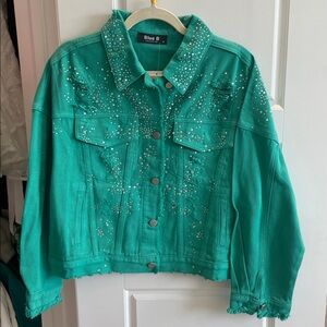 Blue B Green Distressed Rhinestone Denim Jacket new with tags